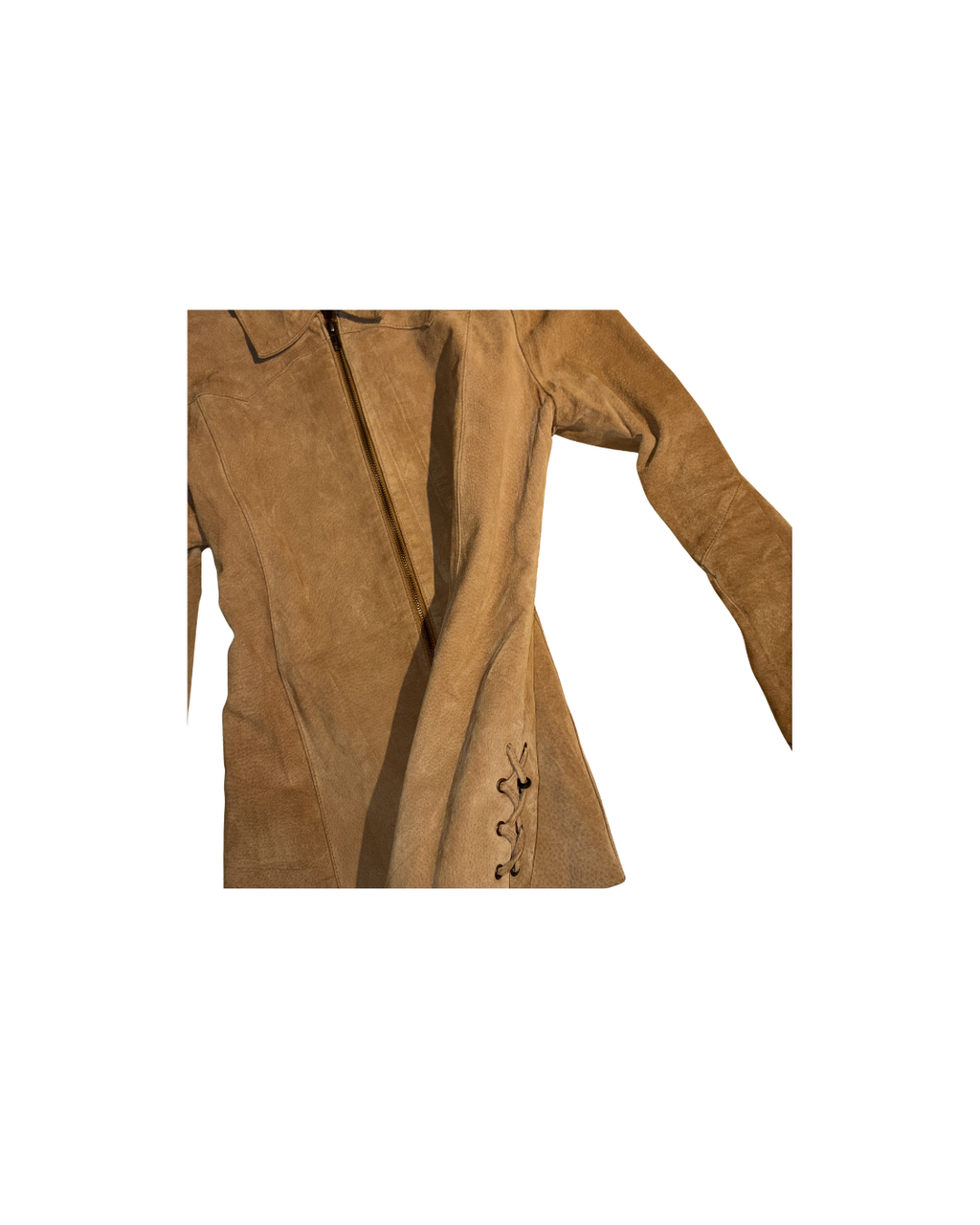 tailored suede leather jacket, camel coloured with laced detailing