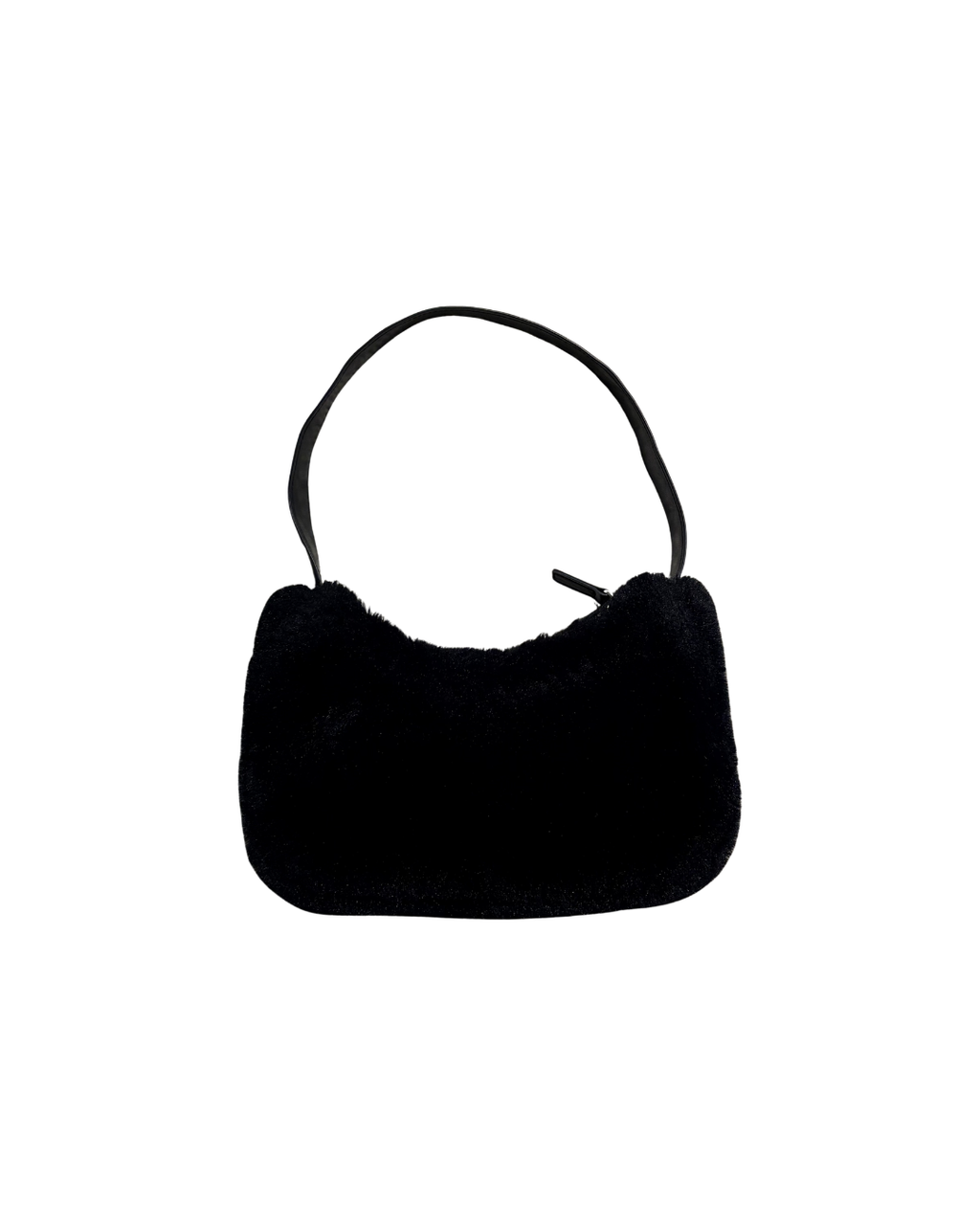 black fur bag with faux leather straps