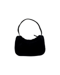 black fur bag with faux leather straps