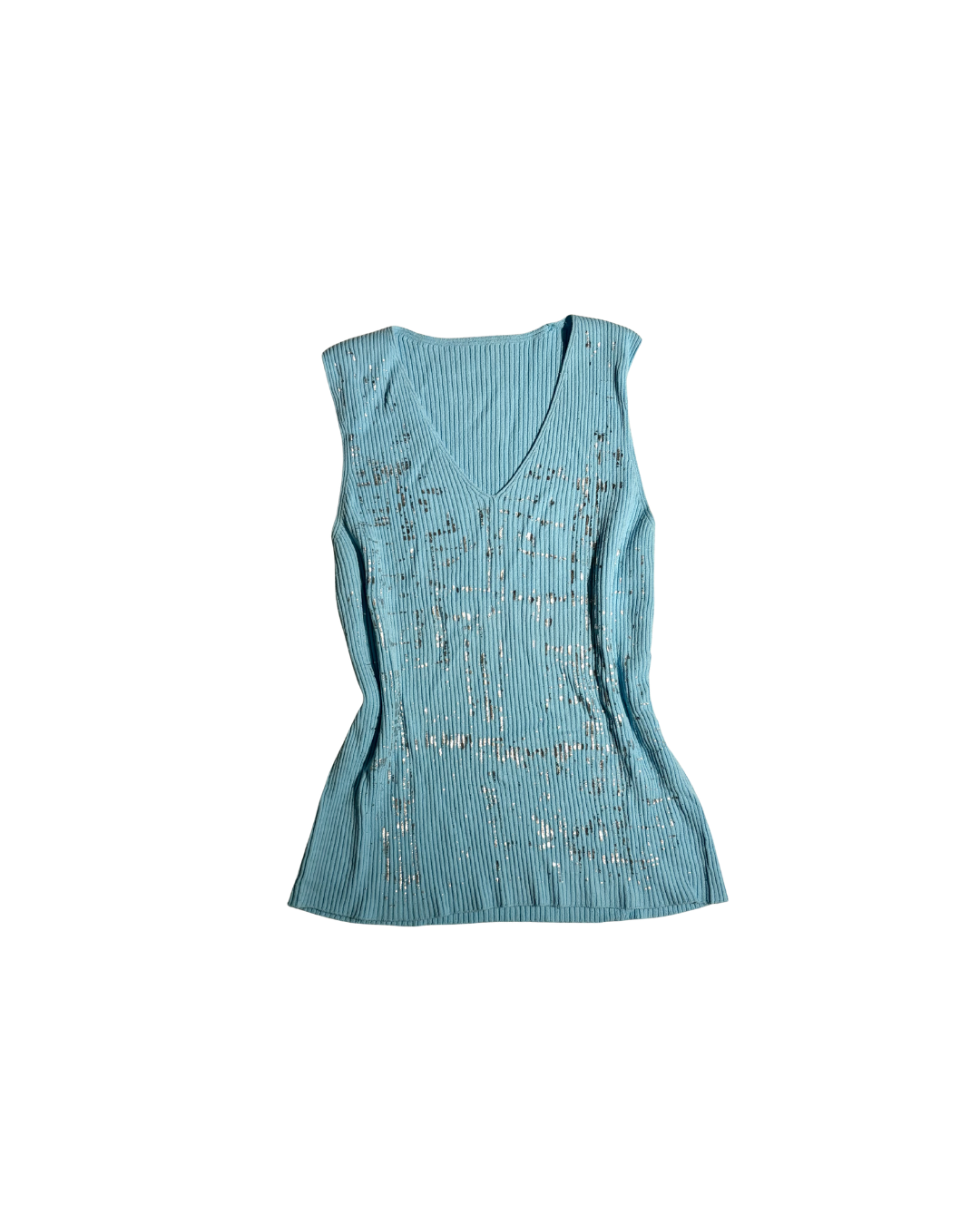 2000s blue tank top with silver glittery design