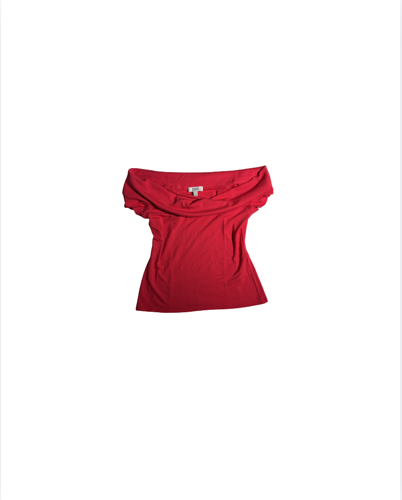 hot pink COS off shoulder top with built in short sleeves
